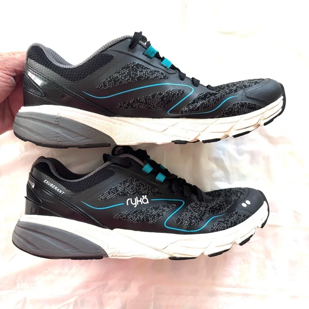 Ryka Exuberant Black Turquoise Walking Sneakers SZ 8 M Worn 2X